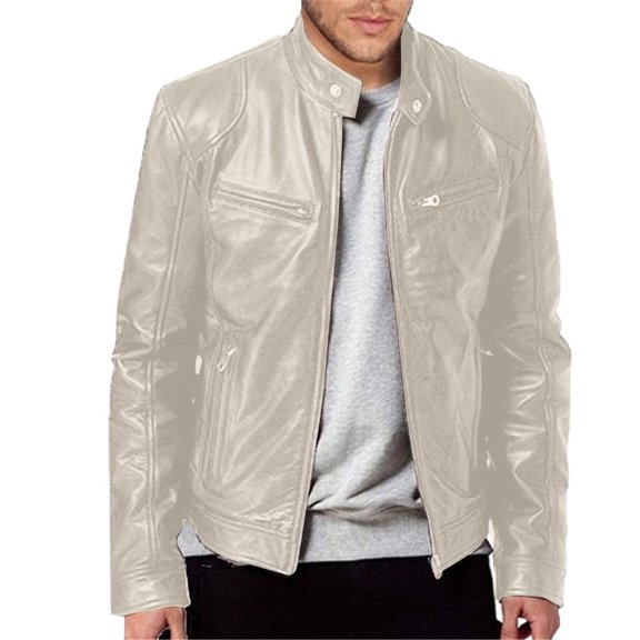Baqcunre Women's Autumn and Winter Stand Collar Jacket Zip Faux Jacket Long Sleeve Jacket Mens Clothing Leather Jacket Mens Winter Coats Jackets for Men,Silver,Size M