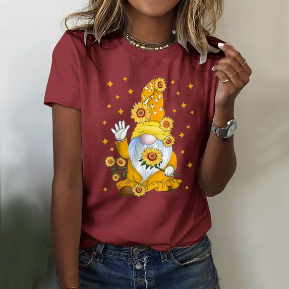 Baqcunre Women's Bee Festival Short Sleeve Autumn/Winter All Match Hatless Print Tops Womens Clothes T Shirts for Women Womens Tops Graphic Tees, ,L