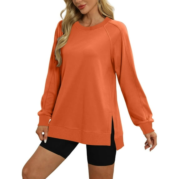 Baqcunre Women's Clothing, Sweatshirt for Women'side Split Fall Fashion 2025 Long Sleeve Shirts Trendy Valentines Day Gifts, 1Pc Blouse Orange 2XL