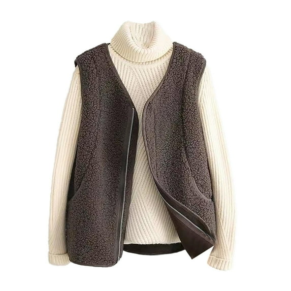 Baqcunre Women's Clothing, Women's Vest Fur Coat Spring And Autumn New Lamb'S Wool Outwear Vest Trend Valentines Day Gifts, 1Pc Jacket Coffee XL