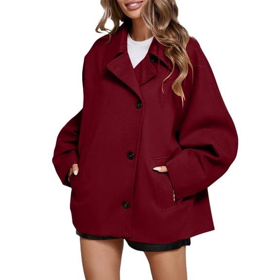 Baqcunre Women's Clothing, Womens Coats Classic Notch Lapel Single Breasted Oversized Fall Winter Jackets Outerwear Valentines Day Gifts, 1Pc Jacket Red S