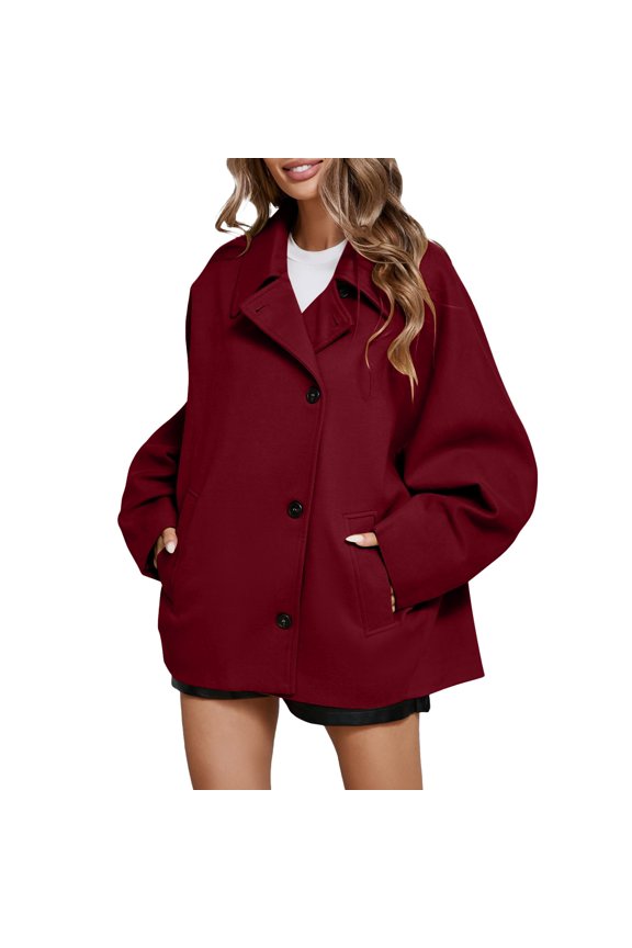 Women's Clothing, Womens Coats Classic Notch Lapel Single Breasted Oversized Fall Winter Jackets Outerwear Valentines Day Gifts, 1Pc Jacket Red S