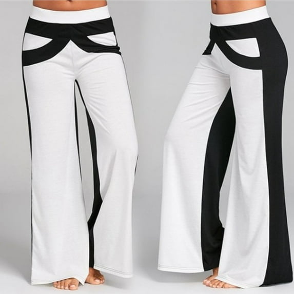Baqcunre Women's Color-Blocking High Waist Bump Pilates Casual Pants Size S-3XL,Yoga Pants Wide Leg Pants Woman Pants for Women Womens Fashion White