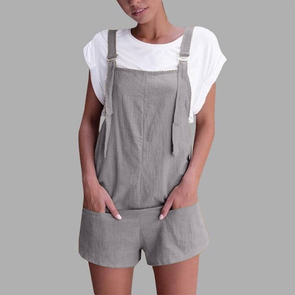 Baqcunre Women's Comfortable Casual Suspender Shorts Solid Color Overalls with Pockets,Color Grey,Size S-XL