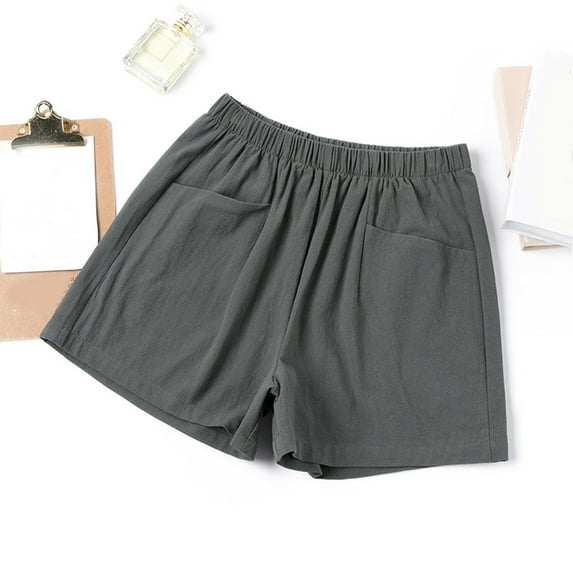 Baqcunre Women's Cotton and Linen Large Size Printed Plaid Wide Leg Shorts,Size S-XL,Shorts for Women,Gym Shorts Women,Workout Shorts Women,Womens Clothes,Color Green