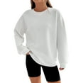 thumbnail image 1 of Baqcunre Women's Crew-Neck Three-Dimensional Plaid Fabric Solid Color Long Sleeve Hoodless Sweatshirt Womens Tops Crewneck Sweatshirts Sweatshirt for Women Womens Sweatshirt White Xxl, 1 of 7
