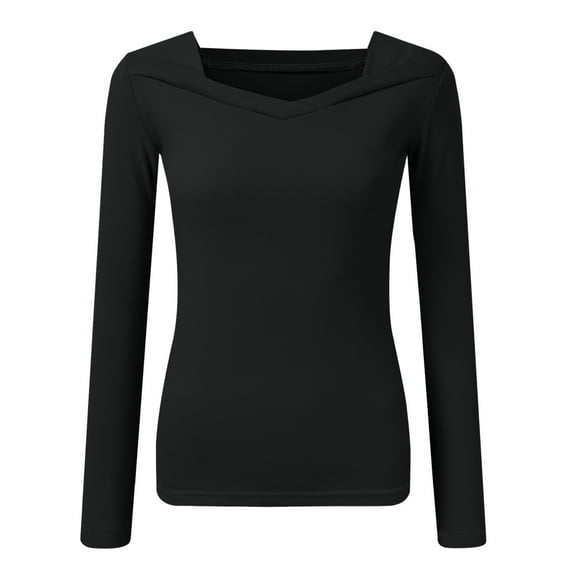 Baqcunre Women's De Velvet New Design Sense Square Collar Irregular Ground Hair foreign Style Slim Inside Top Thermal Underwear for Women Long Sleeve Shirts for Women Womens Tops,Black,Size S-XXL