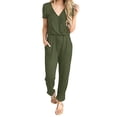 thumbnail image 1 of Baqcunre Women's Deep V Neck Short Sleeve Wrap Drawstring Waist Jumpsuit,Color Army Green,Size S-XXL, 1 of 8