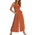 thumbnail image 1 of Baqcunre Women's Halter V-Neck Cutout Pleated High Waist Wide Leg Pocket Romper,Color Red,Size S-XXL, 1 of 4