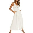 thumbnail image 1 of Baqcunre Women's Halter V-Neck Cutout Pleated High Waist Wide Leg Pocket Romper,Color White,Size S-XXL, 1 of 8