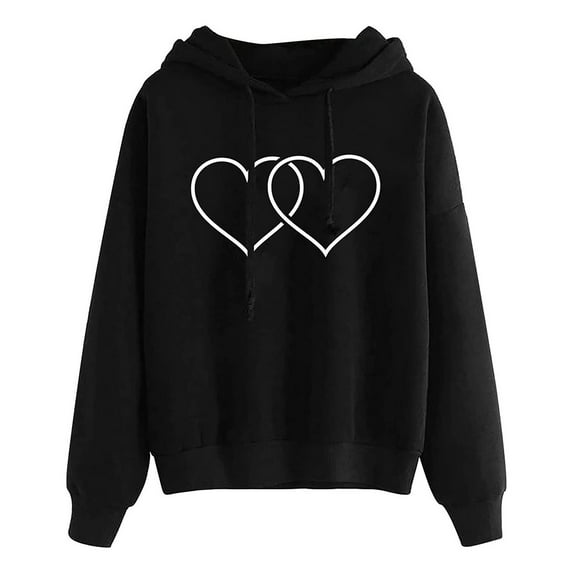 Baqcunre Women's Heart Printed Comfortable Hoodie Long Sleeve Sweatshirt Womens Tops Fall 2023 Crewneck Sweatshirts Graphic Sweatshirts for Women,Womens Sweatshirt Black Xl