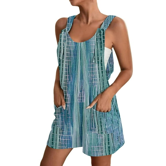 Baqcunre Women's Jumpsuit, Romper for Women Summer Casual Jumpsuits Loose Fit Adjustable Strap Shorts Overalls 4th Of July Jumpsuit for Women Green XL