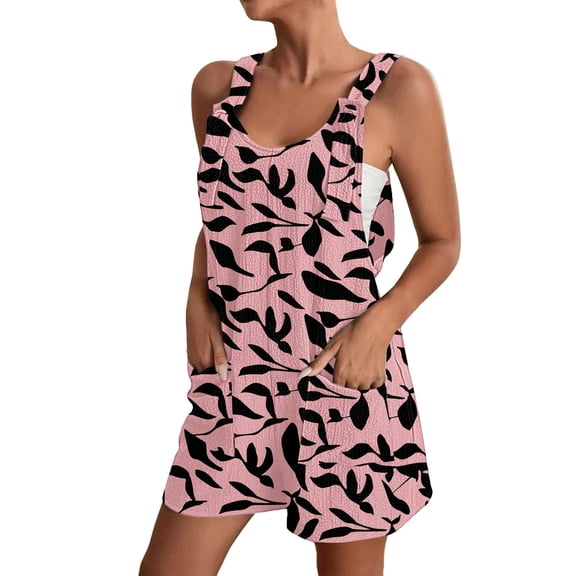 Baqcunre Women's Jumpsuit, Romper for Women Summer Casual Jumpsuits Loose Fit Adjustable Strap Shorts Overalls 4th Of July Jumpsuit for Women Pink 3XL