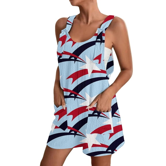 Baqcunre Women's Jumpsuit, Romper for Women Summer Casual Jumpsuits Loose Fit Adjustable Strap Shorts Overalls 4th Of July Jumpsuit for Women Sky Blue 2XL