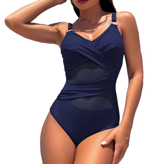 Baqcunre Women's Jumpsuit, Women's One Piece Breathable Mesh Swimsuit Sports Quick Dry Swimwear Navy 2XL
