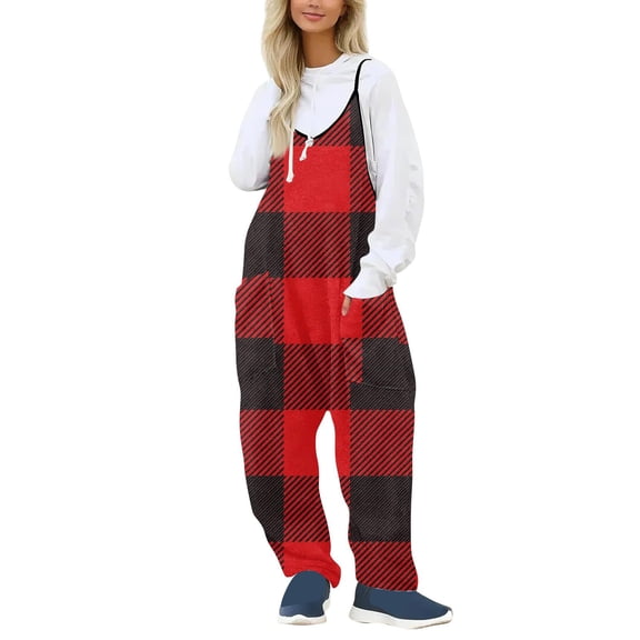 Baqcunre Women's Jumpsuit, Women's Spring V Tie Pocket Loose Casual Jumpsuit Wine M