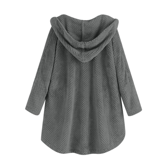 Baqcunre Women's Ladies Solid Long Sleeve Plus-Size Button-Hooded Plush Coat Women Clothing Fleece Jacket Women Winter Jackets for Women Coats for Women Grey 6Xl