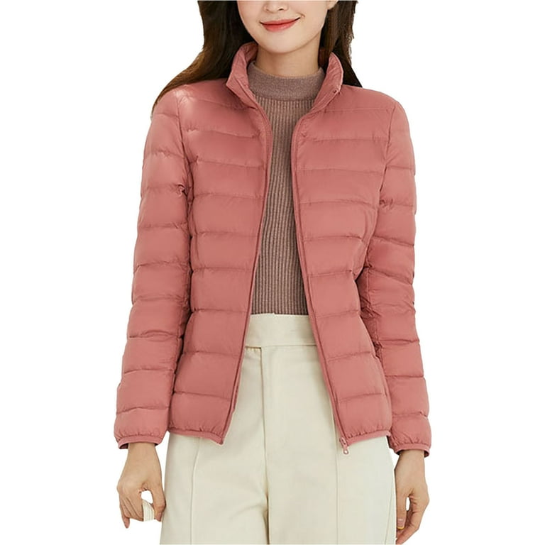 Baqcunre Women's Long Sleeve Quilted Stand-Up Collar Solid Light