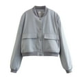 thumbnail image 1 of Baqcunre Women's Long Sleeve Solid Color Flight Suit Jacket with Large Pockets Winter Clothes for Women Womens Coats Bomber Jacket Women Crop Tops,Grey,M, 1 of 3