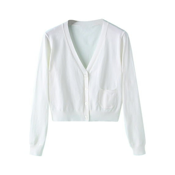 Baqcunre Women's Long Sleeve Solid Color Short Knit Spring and Fall Cardigan Womens Sweaters Fall 2023 Cardigan Sweaters for Women,Womens Jacket Cropped Cardigan White M