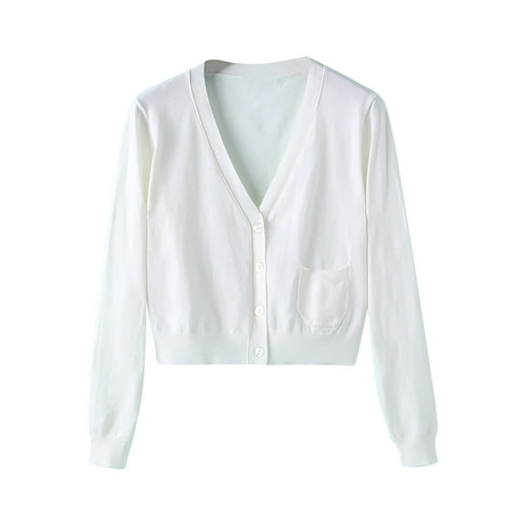 Baqcunre Women's Long Sleeve Solid Color Short Knit Spring and Fall Cardigan Womens Sweaters Fall 2023 Cardigan Sweaters for Women,Womens Jacket Cropped Cardigan White L