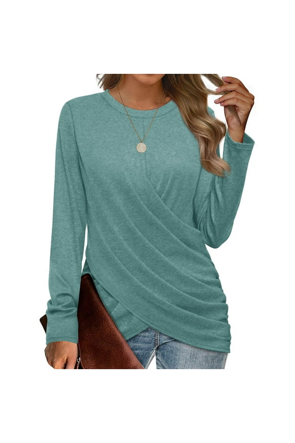 Women's Long Sleeve Twist Front Belted T-Shirt Fashion Casual Top Women Clothing Womens Tops T Shirts for Women Shirts for Women Light Blue S