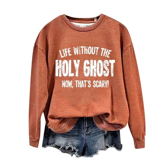 Baqcunre Women's Long-Sleeved Crew-Neck Pumpkin Print Hoodie Womens Tops Fall 2023 Crewneck Sweatshirts Graphic Sweatshirts for Women,Womens Sweatshirt White M