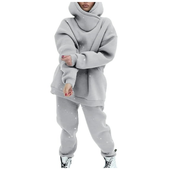 Baqcunre Women's Long-Sleeved Fashion Solid Color Sweatshirt Casual Sweatpants Suit,Color Grey,Size S-XL