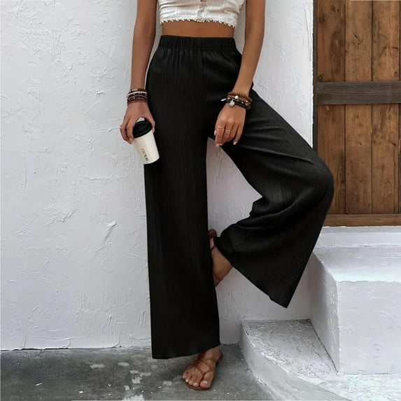 Baqcunre Women's Loose Fit Pleated Loose and Lean Long Court Trousers,Size S-3XL,Wide Leg Pants Woman,Womens Sweatpants,Women's Pants,Womens Clothes,Color Black