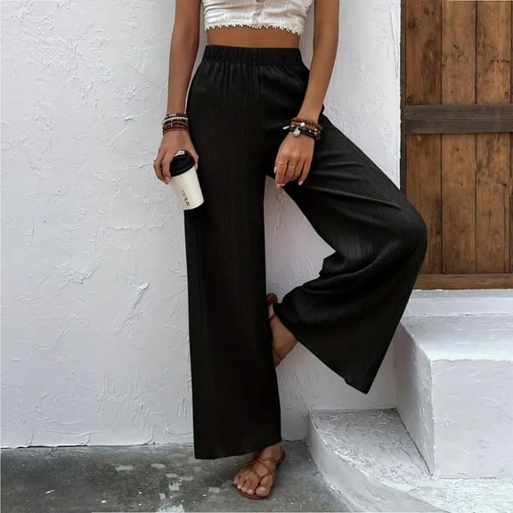 Baqcunre Women's Loose Fit Pleated Loose and Lean Long Court Trousers,Size S-3XL,Wide Leg Pants Woman,Womens Sweatpants,Women's Pants,Womens Clothes,Color Black