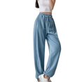 thumbnail image 1 of Baqcunre Women's Loose Long Drawstring Lace Up Elastic Waist Solid Color Sweatpants,Size S-XL,Womens Sweatpants,High Waisted Pants for Women,Women's Pants,Womens Clothes,Color Blue, 1 of 8