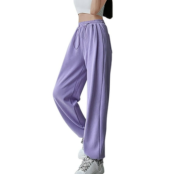 Baqcunre Women's Loose Long Drawstring Lace Up Elastic Waist Solid Color Sweatpants,Size S-XL,Womens Sweatpants,High Waisted Pants for Women,Women's Pants,Womens Clothes,Color Purple
