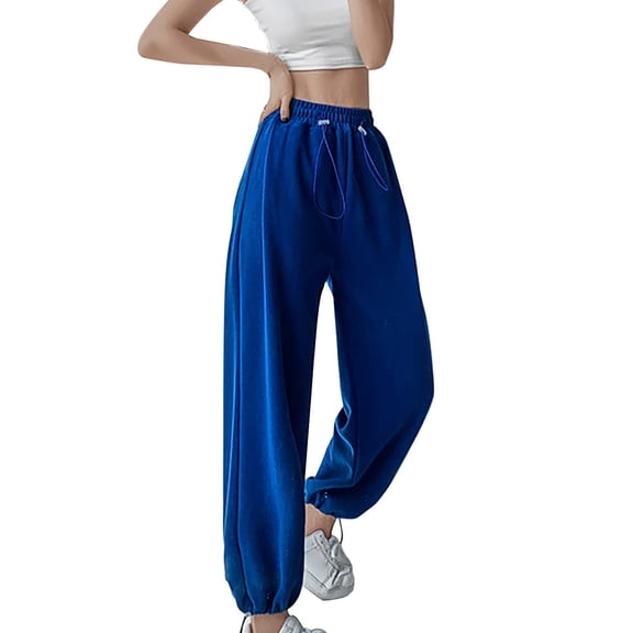 Baqcunre Women's Loose Long Drawstring Lace Up Elastic Waist Solid Color Sweatpants,Size S-XL,Womens Sweatpants,High Waisted Pants for Women,Women's Pants,Womens Clothes,Color Dark Blue