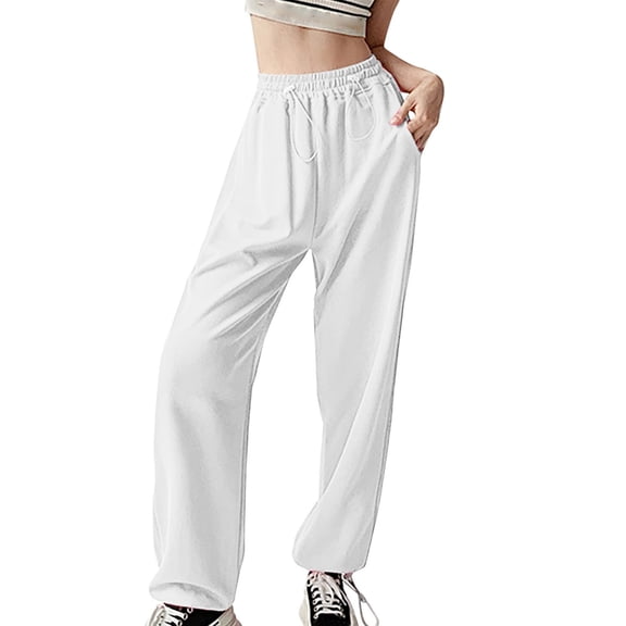 Baqcunre Women's Loose Long Drawstring Lace Up Elastic Waist Solid Color Sweatpants,Size S-XL,Womens Sweatpants,High Waisted Pants for Women,Women's Pants,Womens Clothes,Color White