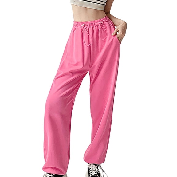 Baqcunre Women's Loose Long Drawstring Lace Up Elastic Waist Solid Color Sweatpants,Size S-XL,Womens Sweatpants,High Waisted Pants for Women,Women's Pants,Womens Clothes,Color Pink