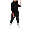 thumbnail image 1 of Baqcunre Women's Loose Solid Color Hooded Fleece Hoodie and Trousers Set,Color Black,Size S-XXL, 1 of 4
