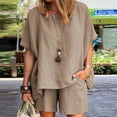 thumbnail image 1 of Baqcunre Women's Loose Solid Cotton Linen Sets,Round Neck Top and Shorts Set,Size M-3XL,Lounge Sets for Women,Two Piece Sets for Women,Vacation Outfits for Women,Womens Clothes,Color Coffee, 1 of 6