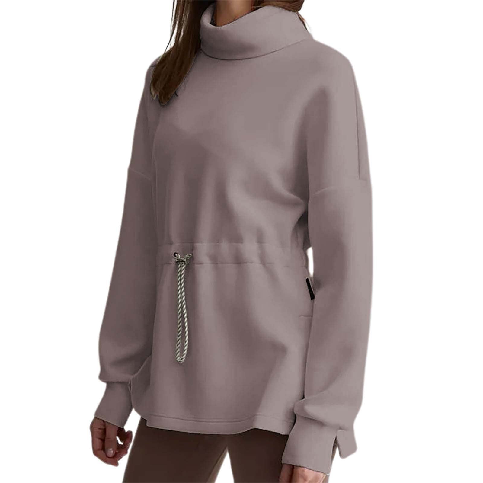 Baqcunre Women s Mid Length Side Slit Tunic Drawstring Waist Pullover Hoodie Womens Tops Womens Turtleneck Long Sleeve Sweatshirt for Women Womens Sweatshirt Purple Xl Walmart