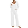 thumbnail image 1 of Baqcunre Women's Pajama Sets Long Sleeve 2 Piece Lounge Sets Ribbed Knit Sweater Sleepwear V Neck Tops & Wide Leg Pants Homewear, 1Pc Top + 1Pc Trousers White L, 1 of 9