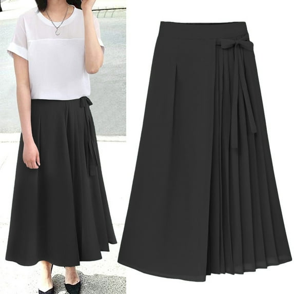 Baqcunre Women's Pleated Chiffon Plus Size Elasticated Waist Casual Culottes Pant Size M-3XL,Skorts for Women Wide Leg Pants Woman Womens Clothes Pants for Women Black