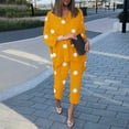 thumbnail image 1 of Baqcunre Women's Polka Dot Suit V-Neck Nine-Point Sleeve T-Shirt Nine-Point Pants Two-Piece Set,Color Yellow,Size S-XXL, 1 of 9