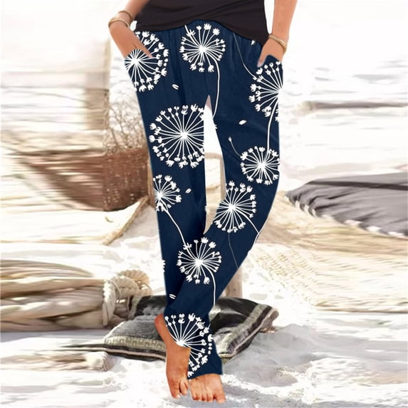 Baqcunre Women's Print Elasticated Waist Corset Loose Slip On Harem Sweatpants,Size S-XXL,Joggers for Women,Womens Joggers With Pockets,Women's Pants,Womens Clothes,Color Navy