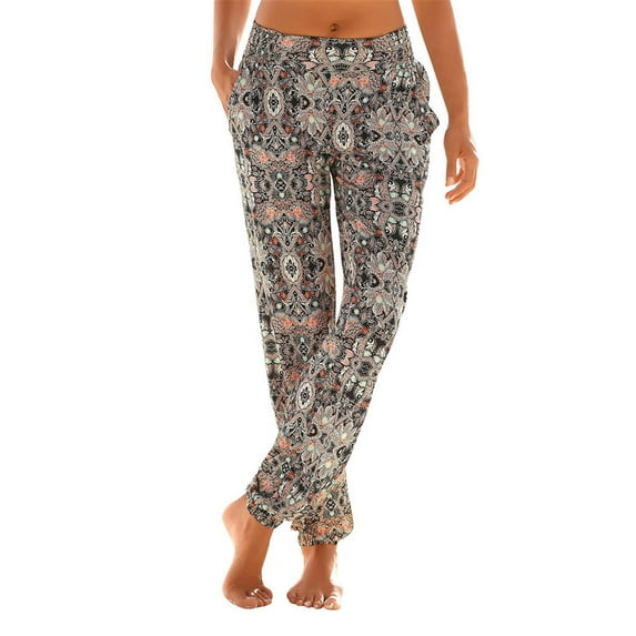 Baqcunre Women's Printed High Waist Slacks Boho Beach Pants with Pocket Womens Pants Lounge Pants Women Vacation Outfits for Women Women's Pants ,Multicolor,Size S-Xxl