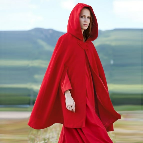 Baqcunre Women's Punk Hooded Button-Wool Cape Fleece Loose Long Sleeve Cloak Women Clothing Hoodies for Women Jackets for Women Y2K Tops Red M