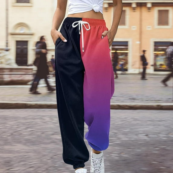 Baqcunre Women's Relaxed Breathable Blend Color Gradient Casual Pant with Side Pocket Size S-XXL,Women's Pants Womens Sweatpants Joggers for Women Pants for Women Black