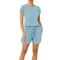 thumbnail image 1 of Baqcunre Women's Round Neck Short Sleeved High Waisted Drawstring Tie Up Jumpsuit,Color Blue,Size S-XXL, 1 of 4
