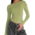 thumbnail image 1 of Baqcunre Women's Round Neck Solid Slim-Fit Pullover Base Shirt Womens Tunic Tops Shirts for Women Long Sleeve Shirts for Women Womens Tops Fall 2023,Green,S, 1 of 8