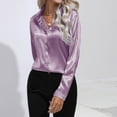 thumbnail image 1 of Baqcunre Women's Satin Imitation Silk New Botton Solid Color Shirt Womens Tops Womens Blouses Long Sleeve Shirts for Women Womens Shirts,Purple,Xl, 1 of 5