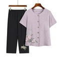thumbnail image 1 of Baqcunre Women's Short-Sleeved Crew-Neck Middle-Aged and Elderly Top and Shorts Set Size XL-4XL,Lounge Sets for Women Two Piece Sets for Women Vacation Outfits for Women Womens Fashion Purple, 1 of 3