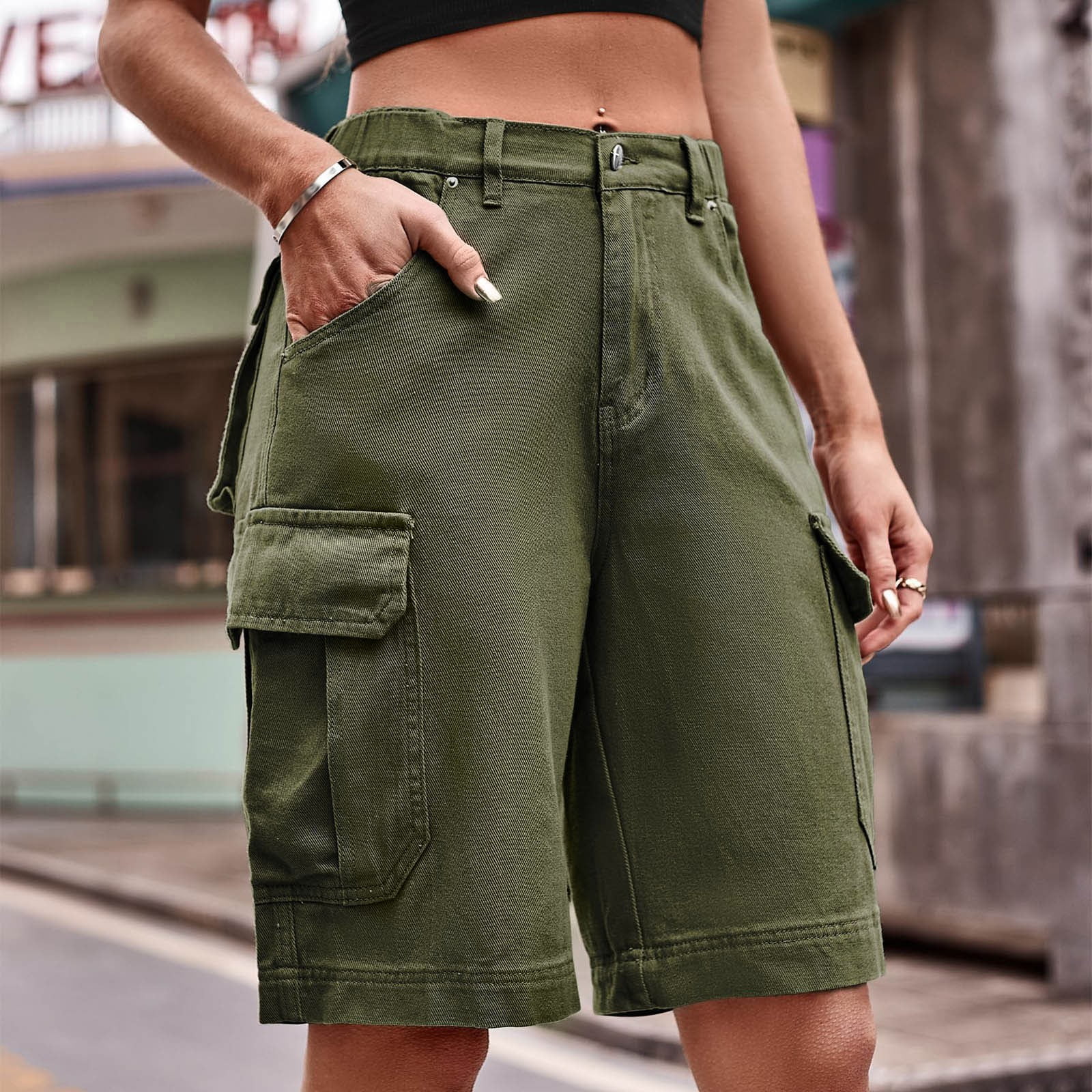 Baqcunre Women's Shorts Casual Shorts Mid Waist Short